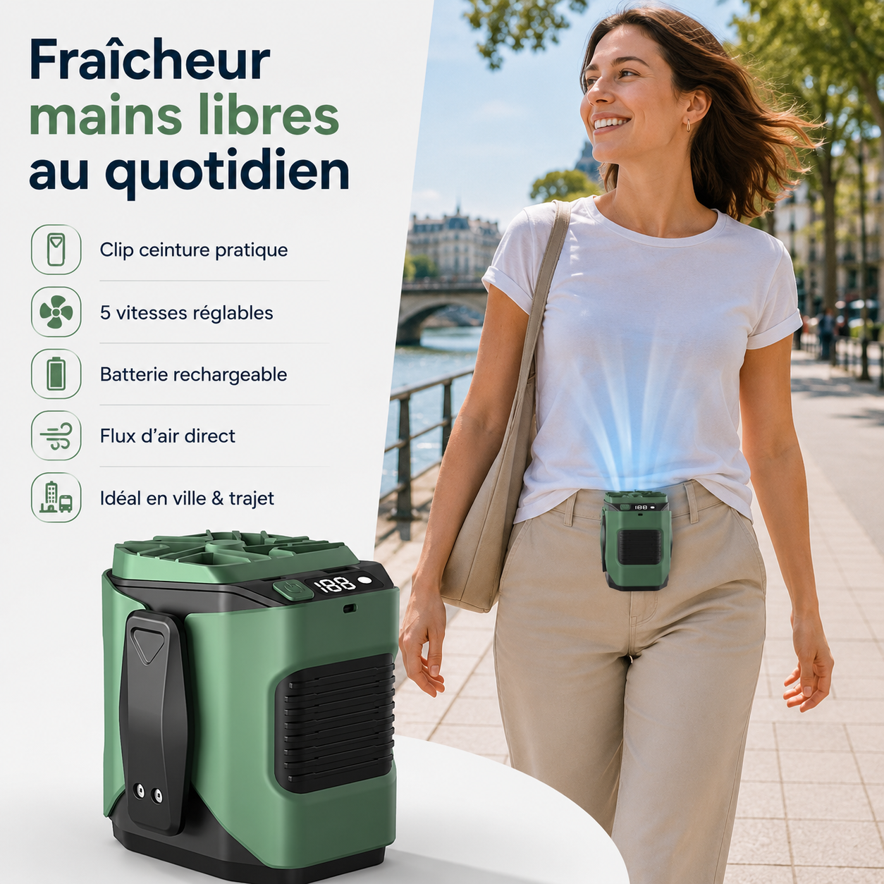 Mini-ventilateur portable mains libres