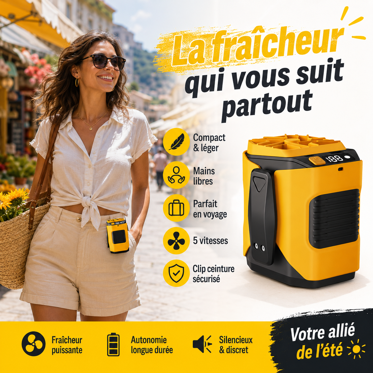 Mini-ventilateur portable mains libres