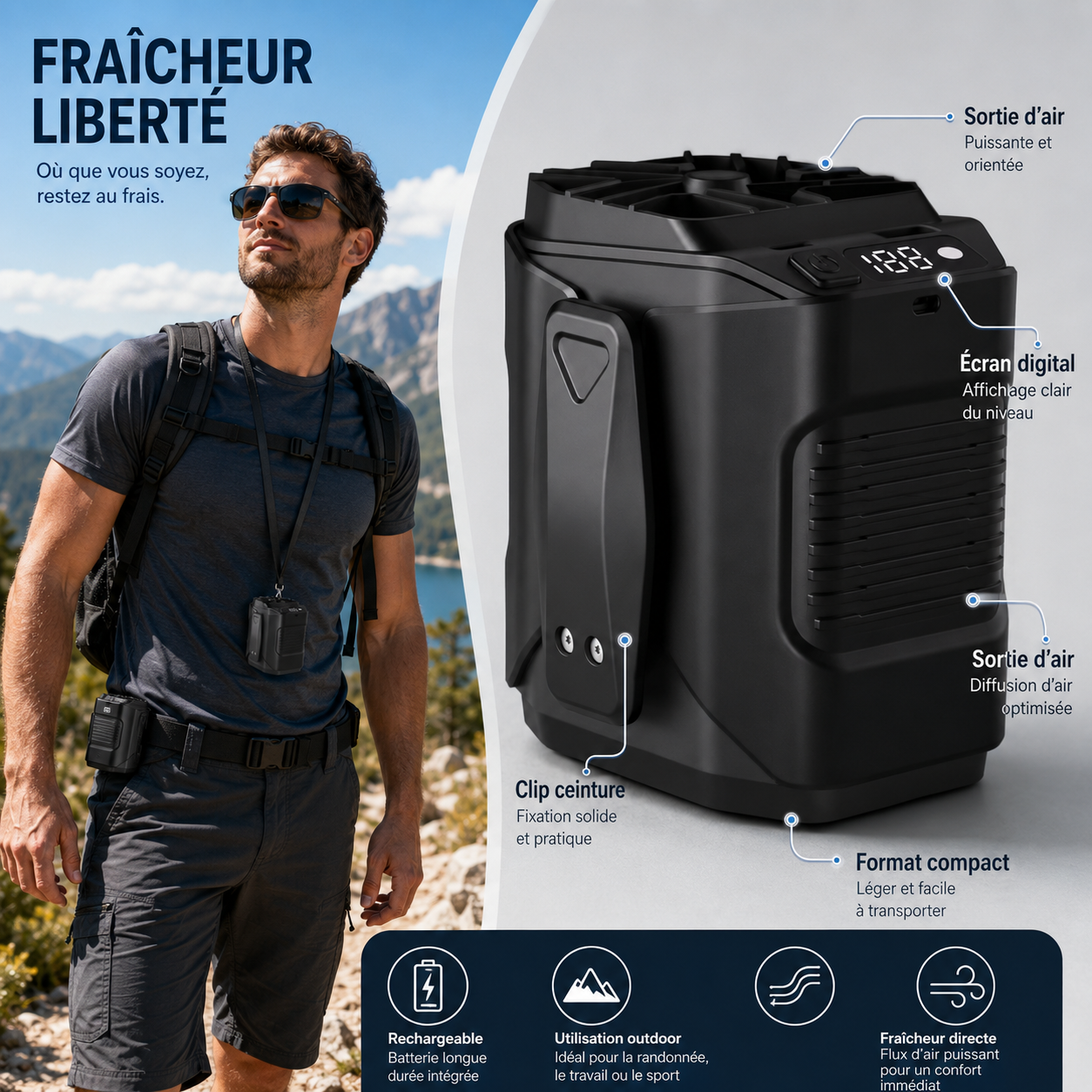 Mini-ventilateur portable mains libres