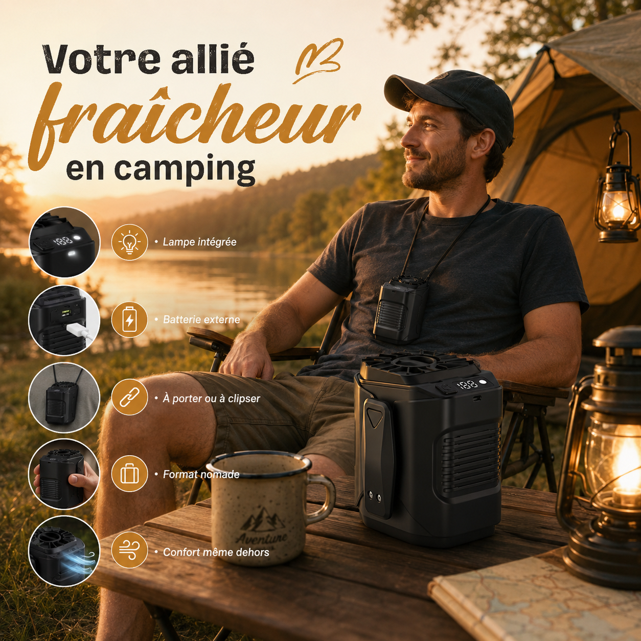Mini-ventilateur portable mains libres