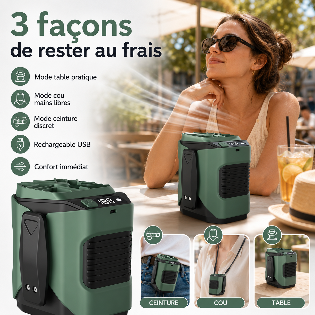 Mini-ventilateur portable mains libres